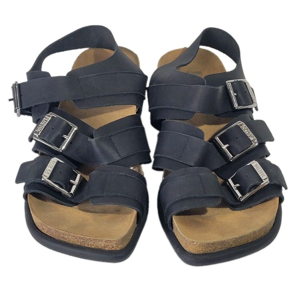 John Fluevog Peacemaker Elsie Sandals Mens 11 Black Leather Strappy Buckles